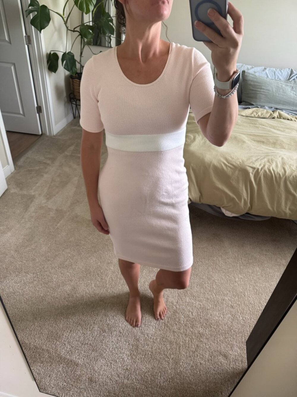 Vintage Kari England Nantucket Pale Pink Knit Dress Size Medium